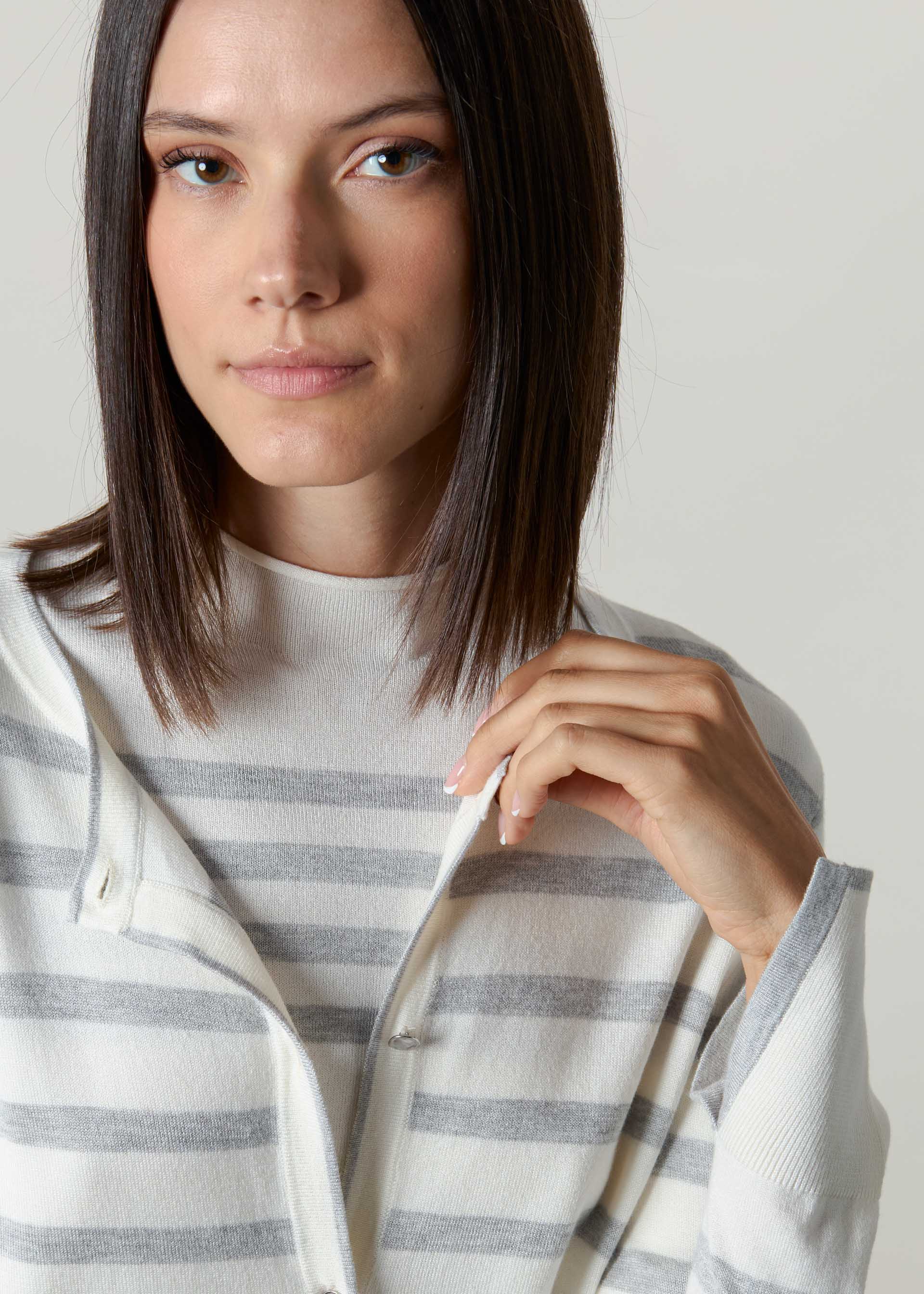 Cardigan girocollo a righe - Image 4