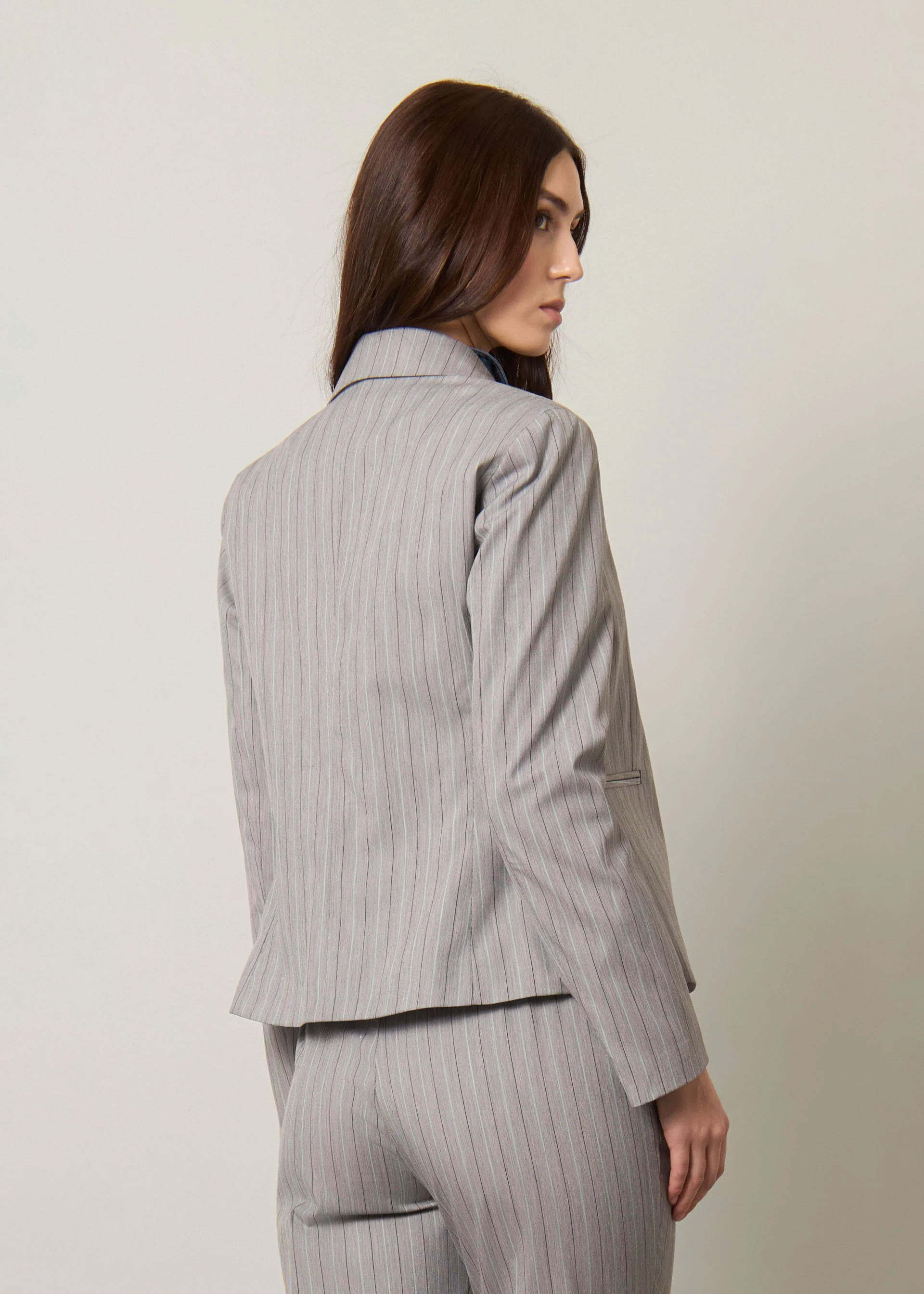 Blazer gessato in cotone stretch - Image 3
