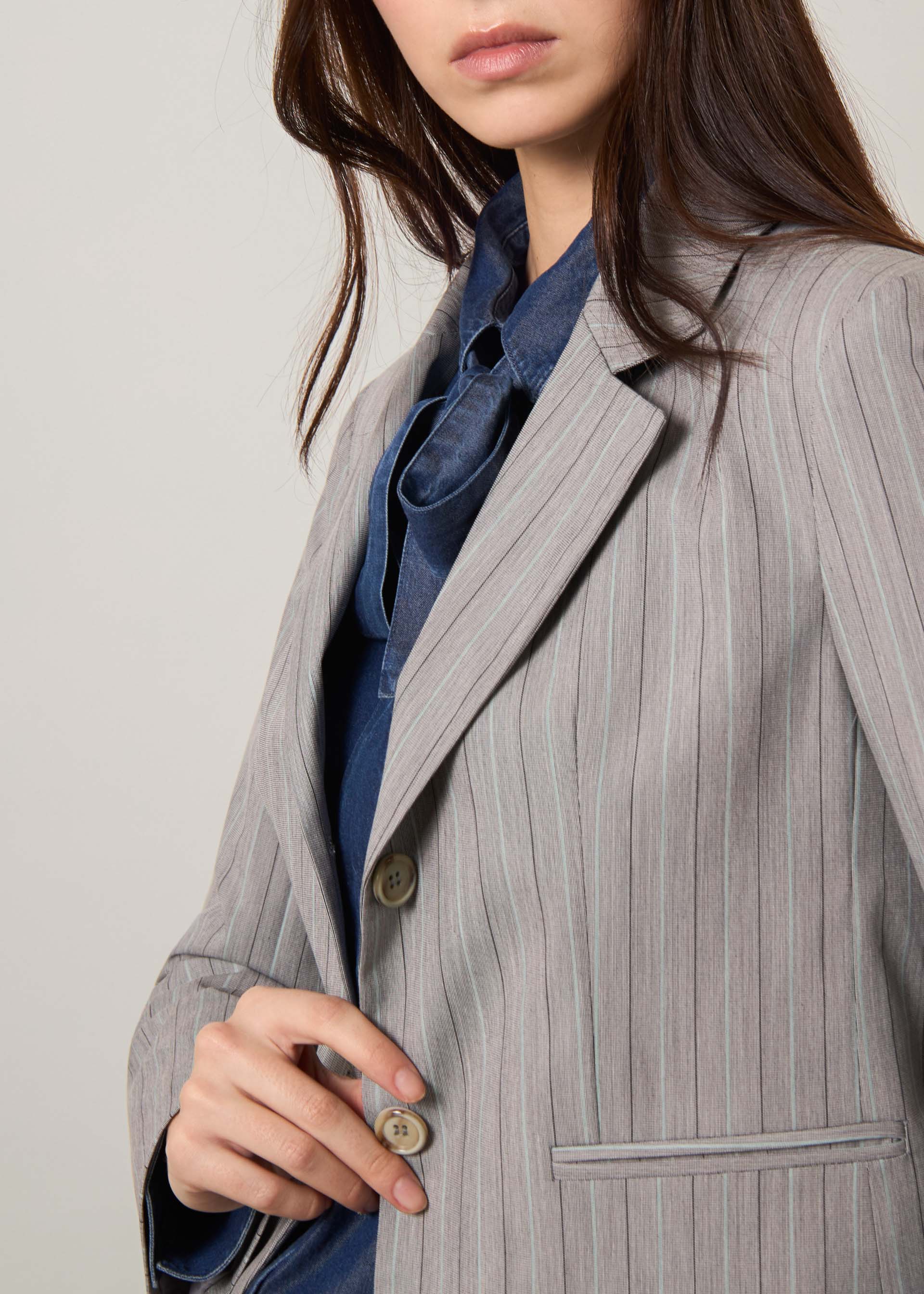 Blazer gessato in cotone stretch - Image 4