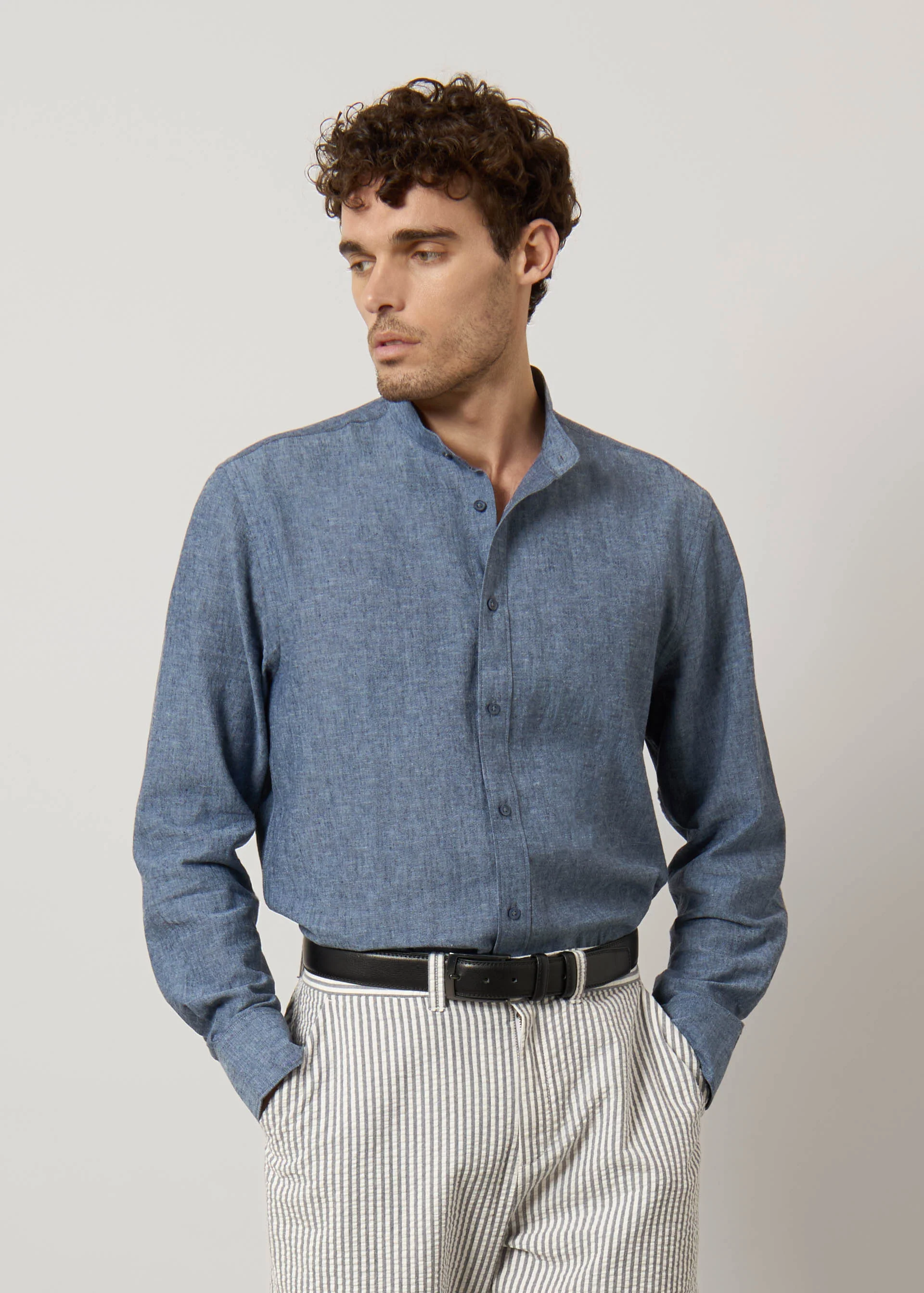 Camicia alla coreana in lino e cotone - Image 21