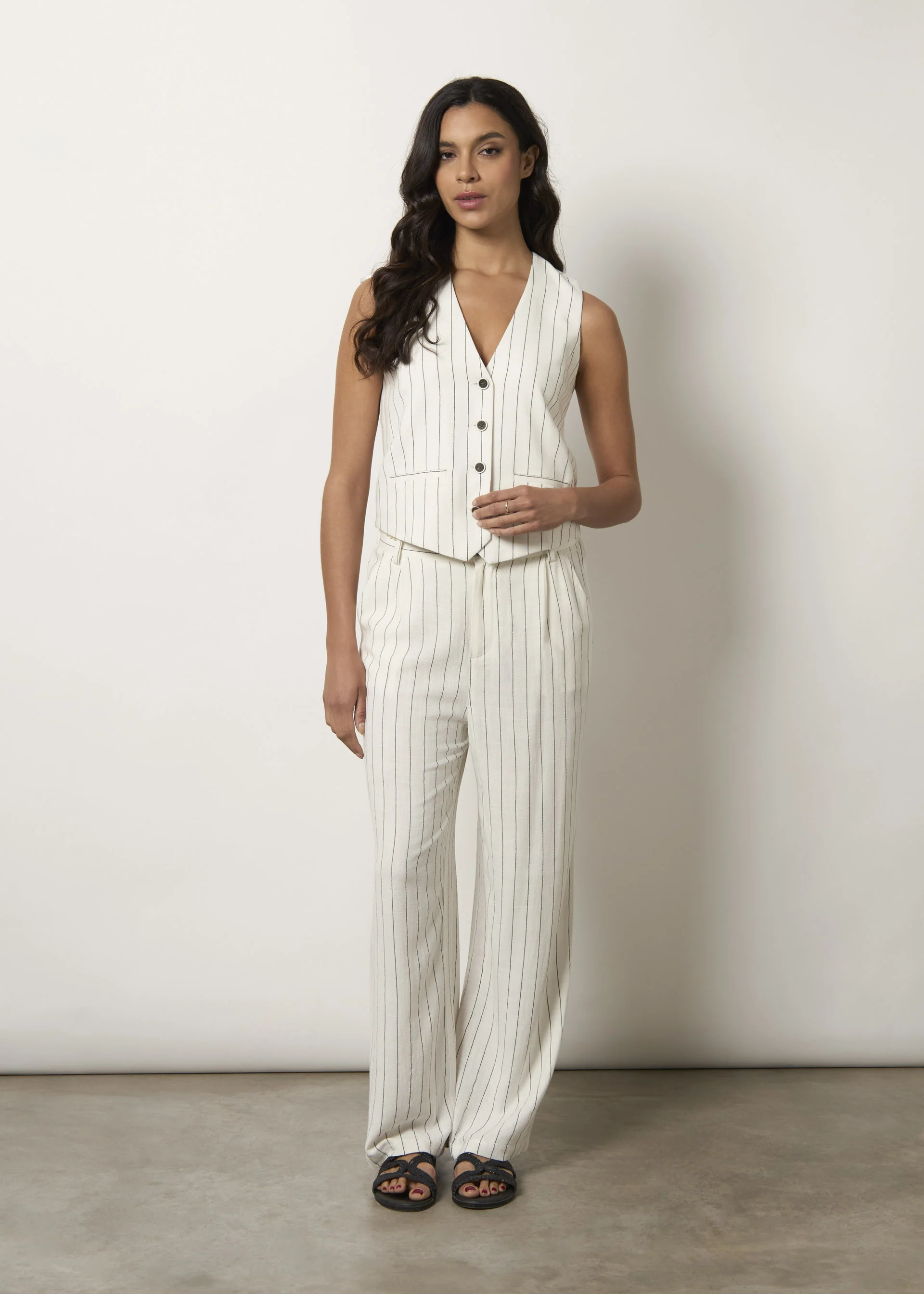 Gilet in misto lino gessato