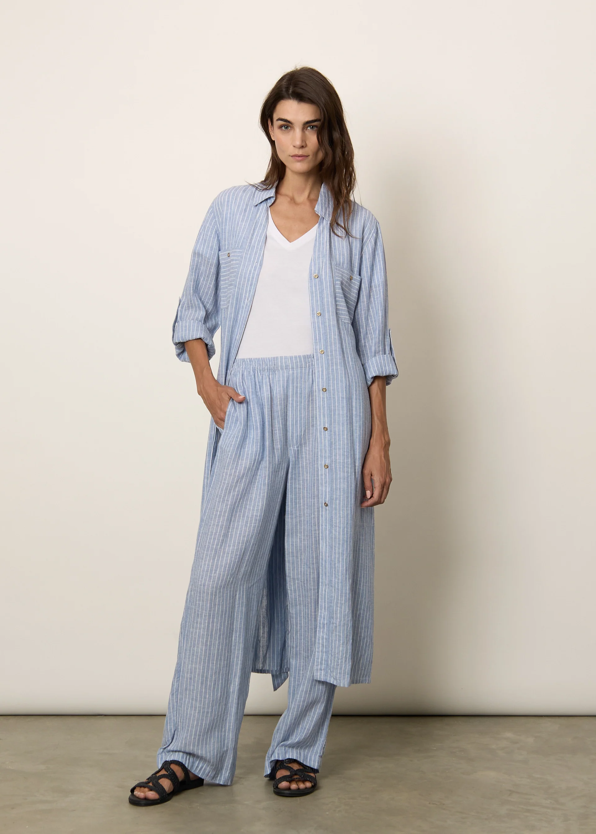 Pantaloni ampi misto lino