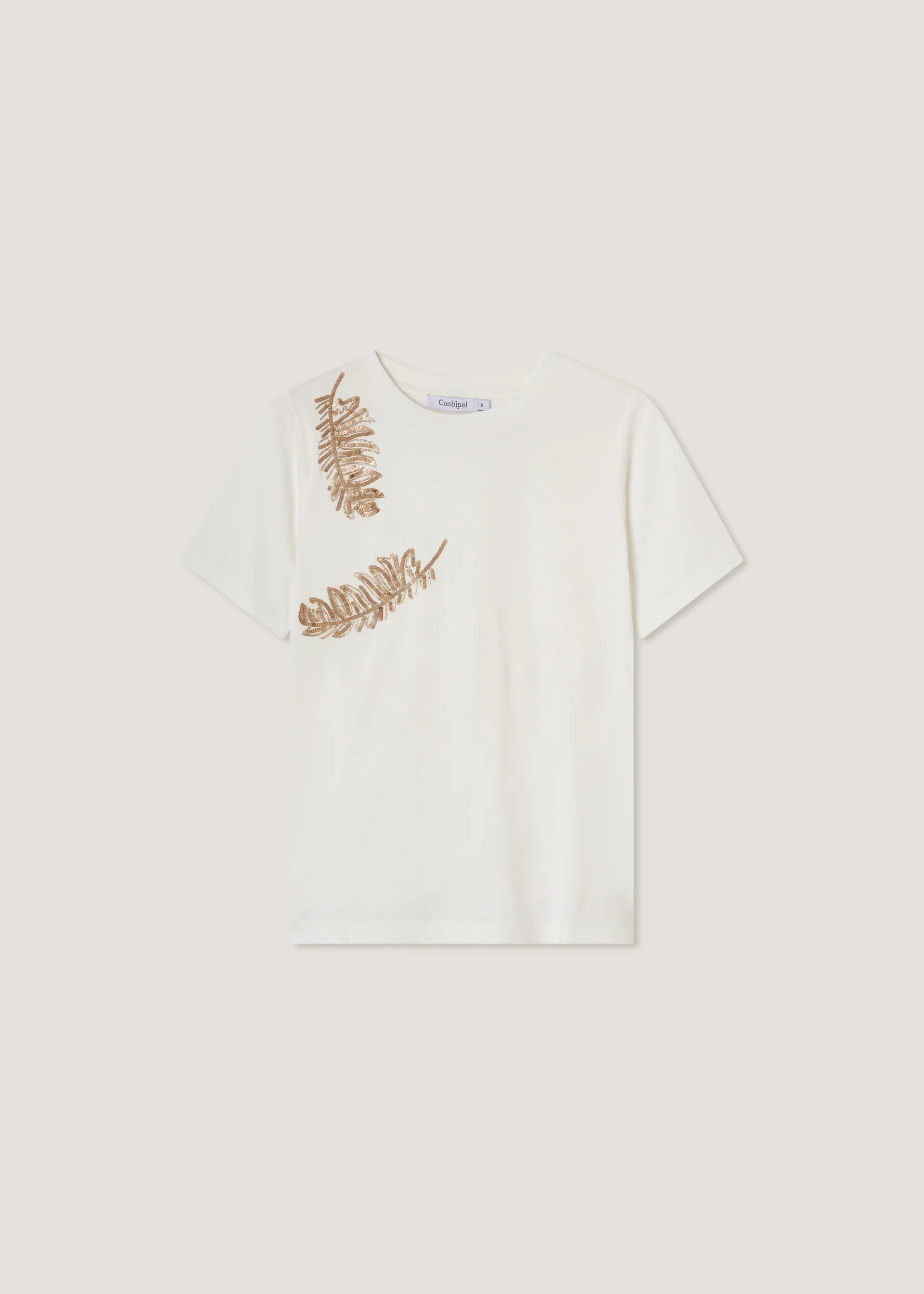 T-shirt in cotone ricamo e pailettes