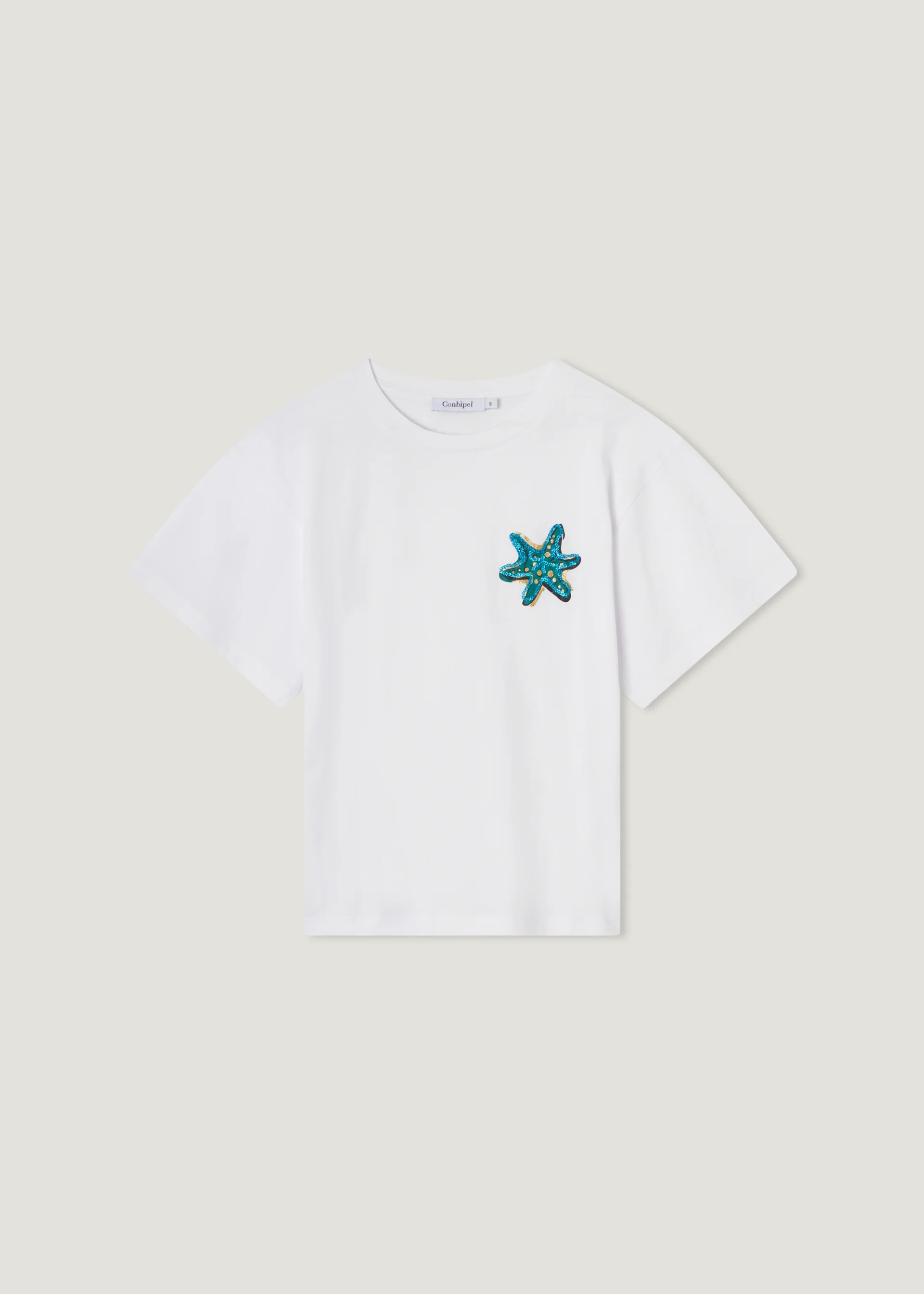 T-shirt in cotone stampa e strass