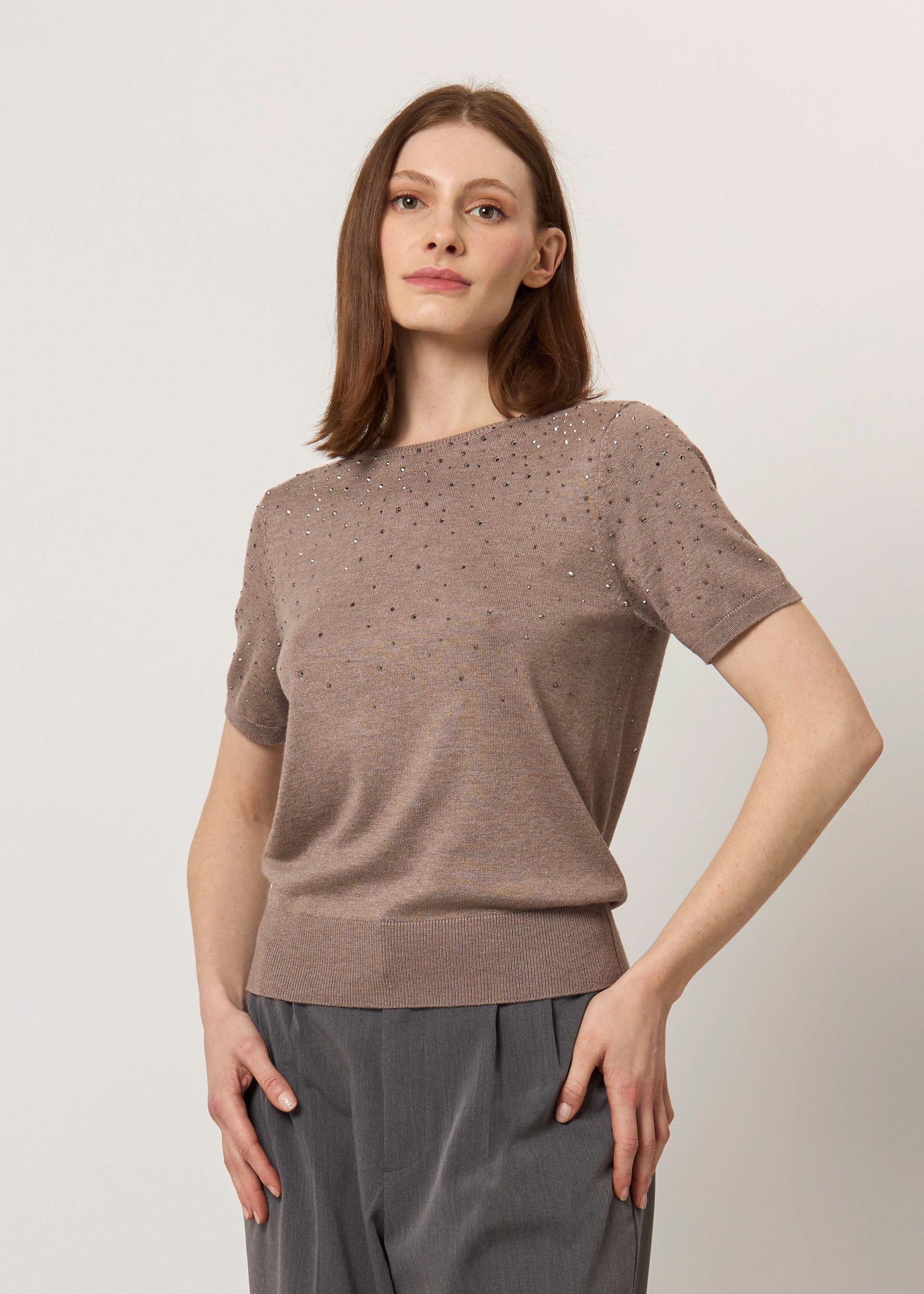 T-shirt in maglia con strass - Image 7