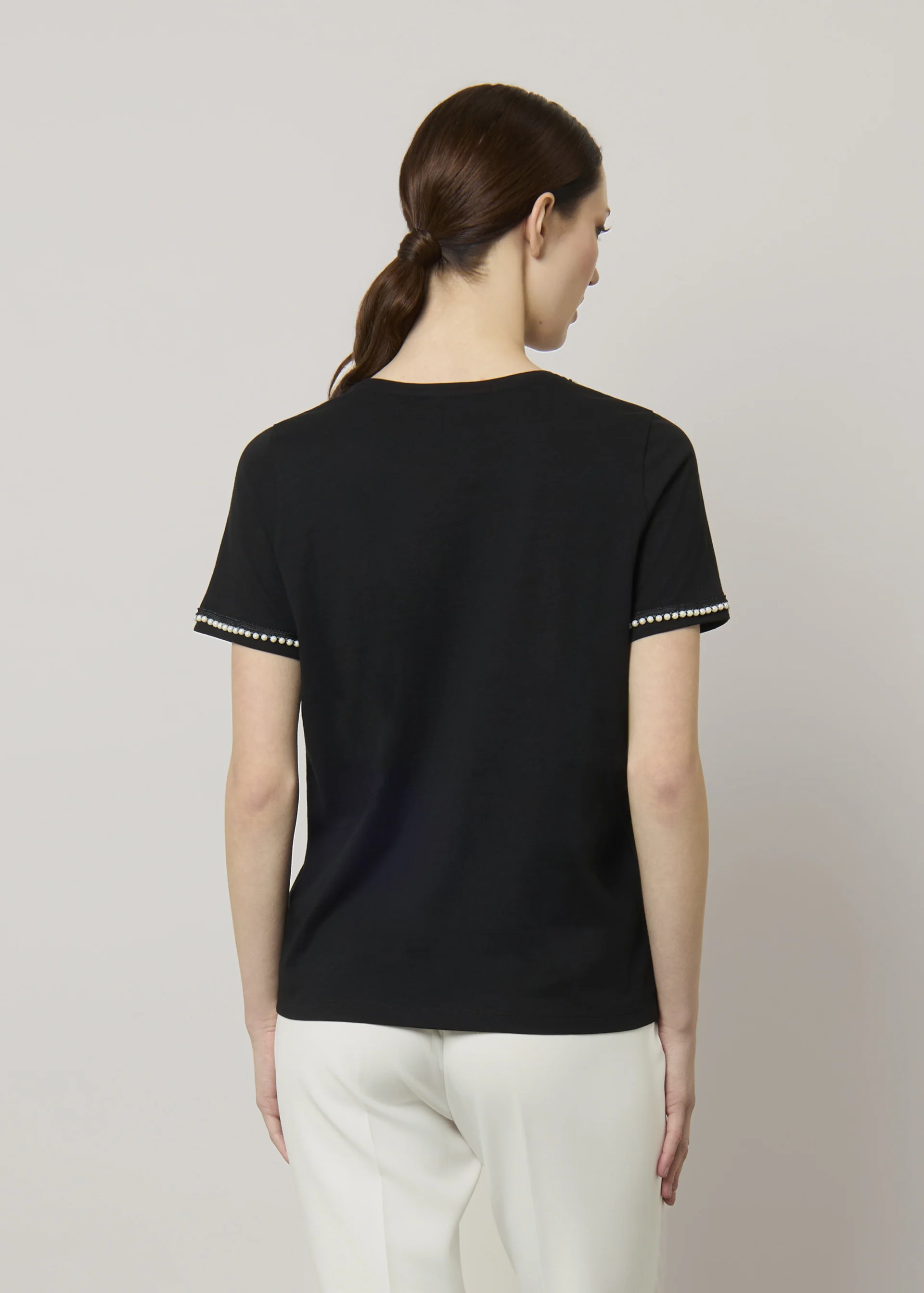 T-shirt in puro cotone con perle - Image 3